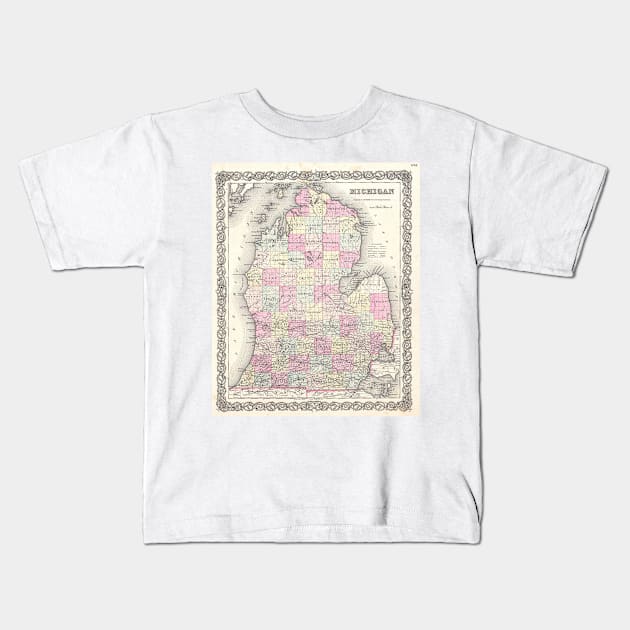 Vintage Map of Michigan (1855) Kids T-Shirt by Bravuramedia